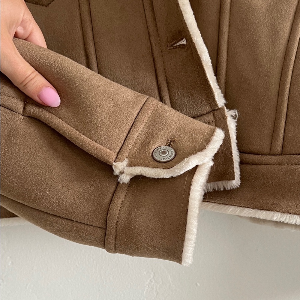 NWT Steve Madden Marie Coat Natural Tan Faux Fur Suede Jacket size XS - Picture 8 of 11